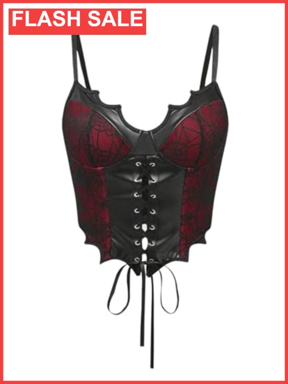 SHENHE PU Leather Lace Up Corset Bustier Cami Top Gothic Y2K